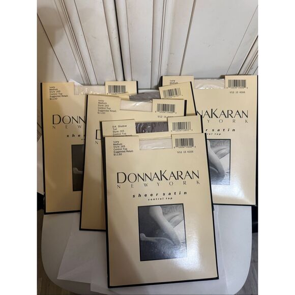 Lot of 6 Donna Karan Women's Sheer Satin Pantyhose Control Top Ivory Medium NWT - Picture 7 of 7